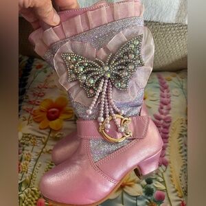 Pink Glitter Butterfly Boots for Kids sz9.5